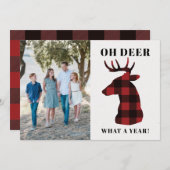 おもしろいOh Deer What a Year Buffalo Plaid写真 シーズンカード (正面/裏面)