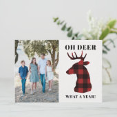 おもしろいOh Deer What a Year Buffalo Plaid写真 シーズンカード (スタンド正面)