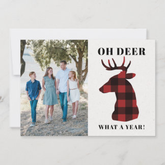 おもしろいOh Deer What a Year Buffalo Plaid写真 シーズンカード
