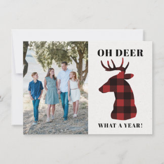 おもしろいOh Deer What a Year Buffalo Plaid写真 シーズンカード