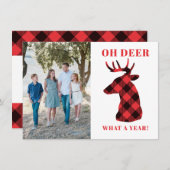 おもしろいOh Deer What a Year Buffalo Plaid写真 シーズンカード (正面/裏面)