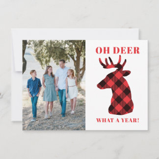 おもしろいOh Deer What a Year Buffalo Plaid写真 シーズンカード