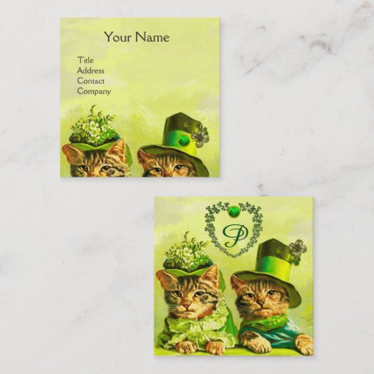 おもしろいOLD FASHION ST.PATRICK'S CATS,ハート・モノグラム スクエア名刺 (正面/裏面)