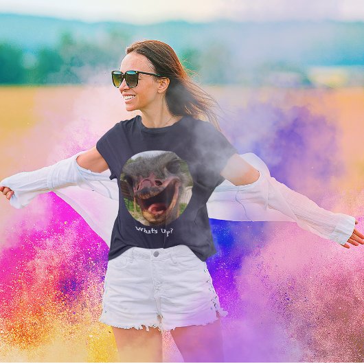おもしろいOstrich Bird Photo What's Up Women's Dark Tシャツ