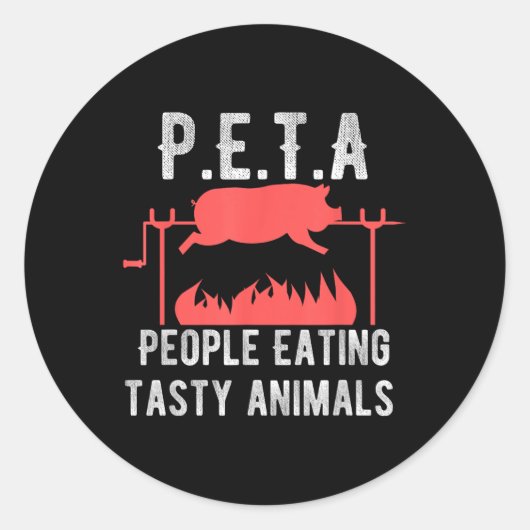 おもしろいP.e.t.a人の食べおいしい動物Bbq子供 ラウンドシール (正面)