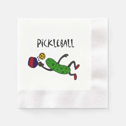 おもしろいPickleball Pickle Cartoon 縁ありカクテルナプキン (正面)