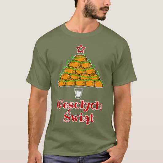 おもしろいPierogiクリスマスツリーポーランド食品Tシャツ Tシャツ (正面)