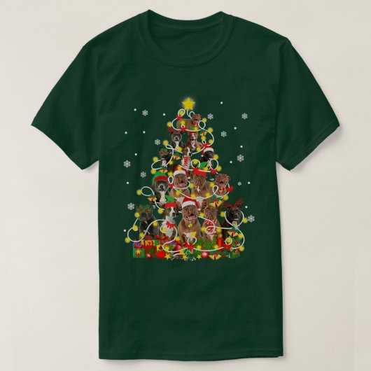 おもしろいPitbully Santa Hat Christmas Tree Lights Xma Tシャツ (デザイン正面)