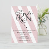 おもしろいRN卒業招待状赤面ピンクグリッター 招待状 (スタンド正面)