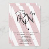 おもしろいRN卒業招待状赤面ピンクグリッター 招待状 (正面/裏面)