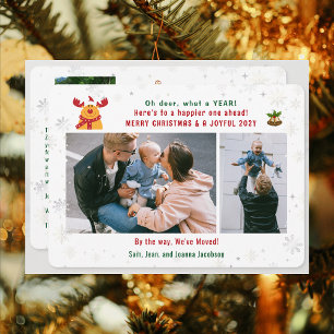 おもしろいRudolph Oh Deer引っ越しました3枚コラージュ シーズンカード