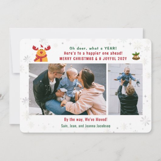 おもしろいRudolph Oh Deer引っ越しました3枚コラージュ シーズンカード (正面)