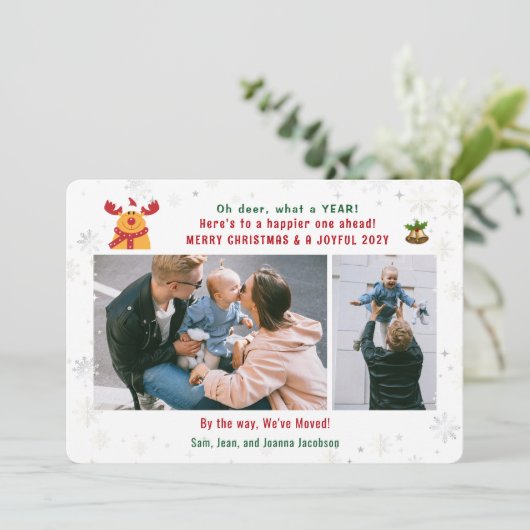 おもしろいRudolph Oh Deer引っ越しました3枚コラージュ シーズンカード (スタンド正面)