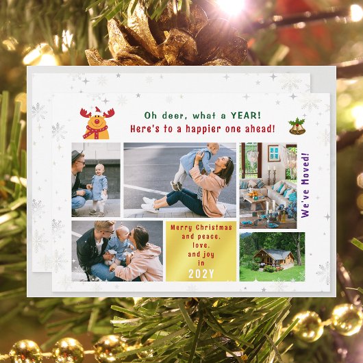 おもしろいRudolph Oh Deer引っ越しました5枚の写真モダン シーズンカード