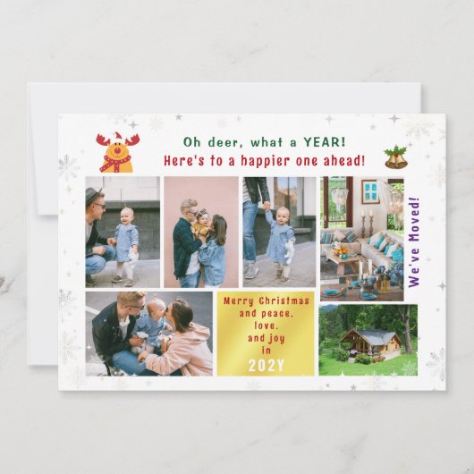 おもしろいRudolph Oh Deer引っ越しました6枚の写真モダン シーズンカード (正面)