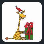 おもしろいSanta Hat Christmasデザイン スクエアシール<br><div class="desc">サンタおもしろいハットを着てクリスマスのプレゼントオリジナルクリスマスアートを開く素晴らしいキリンカスタムは、注文時に文字を追加し、背景色を変更することができる。</div>