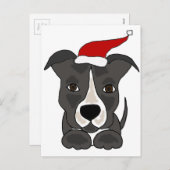 おもしろいSanta Hat Christmas Artのグレーピットブル シーズンポストカード (正面/裏面)