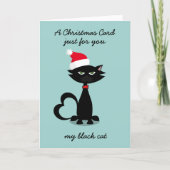 おもしろいSanta Hat Christmas Cardの黒猫 カード (正面)