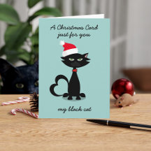 おもしろいSanta Hat Christmas Cardの黒猫