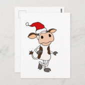 おもしろいSanta Hat Christmas Cartoonの牛 ポストカード (正面/裏面)
