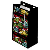 おもしろいSanta HatsのカエルChristmas抽象芸術 スモールペーパーバッグ (裏面アングル)