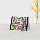 おもしろいSanta HatsのGiraffesクリスマス抽象芸術 カード (黄色い花)