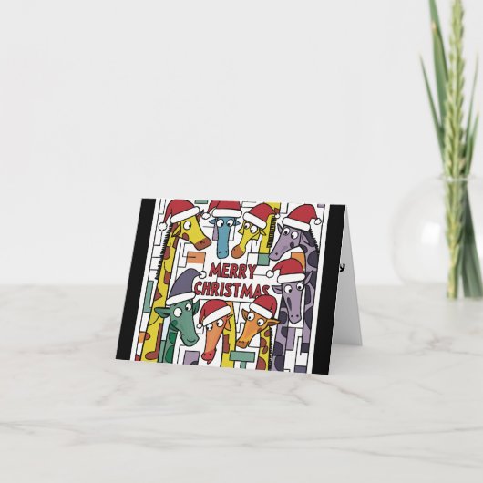 おもしろいSanta HatsのGiraffesクリスマス抽象芸術 カード (正面)