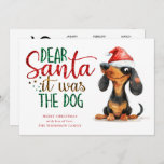 おもしろいSanta It犬2025カレンダークリスマス シーズンカード<br><div class="desc">ダッおもしろいシュント親愛サンタそれは犬2025のカレンダーのクリスマス。フェスティバルおもしろいあなたの休日の願い、このおもしろいデザインと彼のサンタハットに生意気なウィーナー犬と。この引用文は編集不可能で、フェイクグリッター効果がある。下の挨拶と名前を簡単にカスタマイズ。便利な2025カレンダーが背面にある。</div>