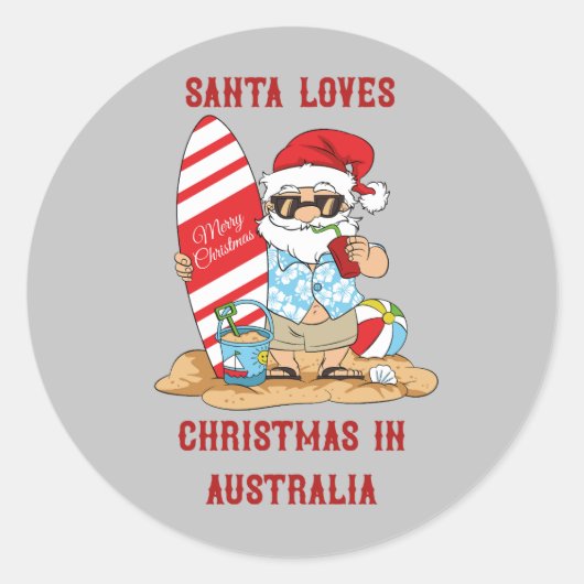 おもしろいSanta Loves Christmas in Australiaステッカー ラウンドシール (正面)