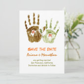 おもしろいSave the Date招待状 手のひら 招待状 (スタンド正面)