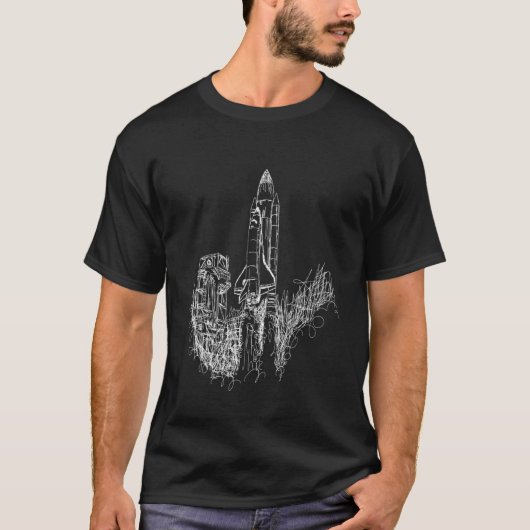 おもしろいSCI宇宙シャトルロケット打ち上げドードルスケット Tシャツ (正面)