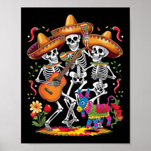 おもしろいSkeleton Cinco De Mayo Fiesta Mexican Festiva ポスター (正面)