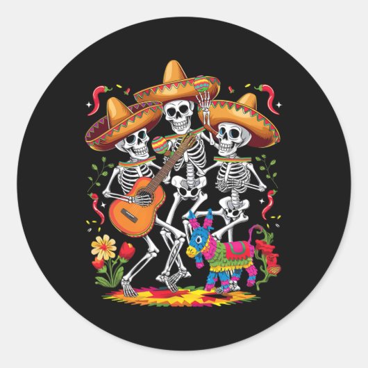 おもしろいSkeleton Cinco De Mayo Fiesta Mexican Festiva ラウンドシール (正面)
