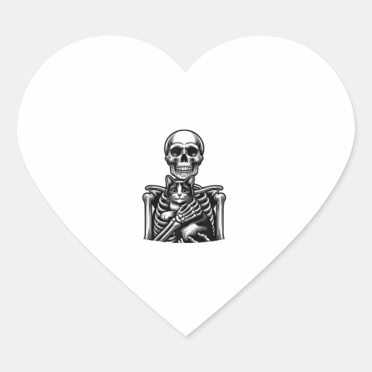 おもしろいSkeleton's with a cat GraphicスカルCa ハートシール (正面)