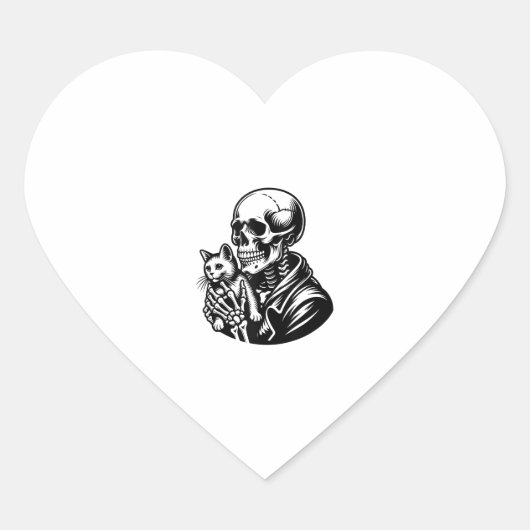 おもしろいSkeleton's with a cat GraphicスカルCa ハートシール (正面)