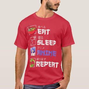 おもしろいSLEEP食べ ANIME REPEAT ANIME JAPANマンガ Tシャツ