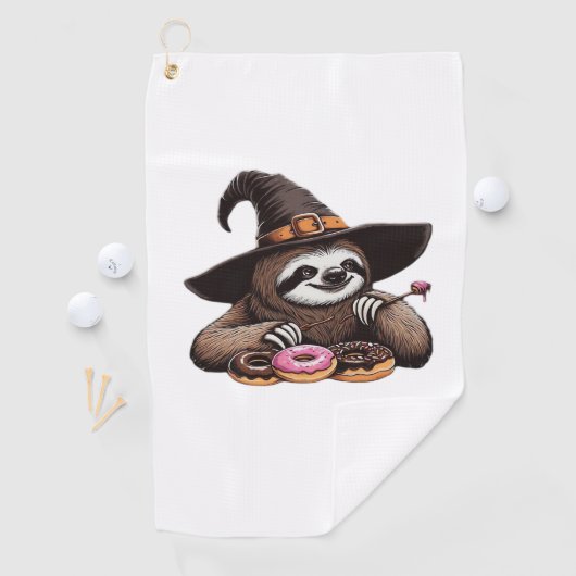 おもしろいSloth in Witch Hatドーナツを楽しむ – Cute Ha ゴルフタオル (インサイチュ)