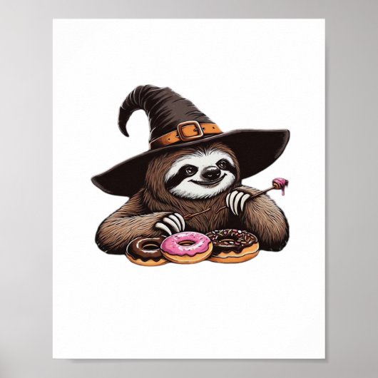 おもしろいSloth in Witch Hatドーナツを楽しむ – Cute Ha ポスター (正面)