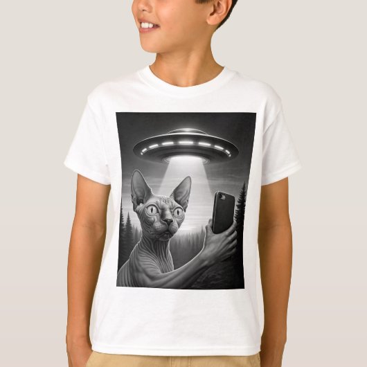 おもしろいSphynx Cat Selfie UfoエイリアンArea51 Boy's Tシャツ (正面)