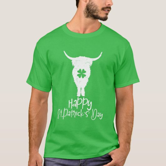 おもしろいSt patricks dayハイランドカウシャムロックハイラ Tシャツ (正面)