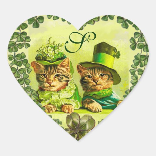 おもしろいST.PATRICK'S DAY CATS, SHAMROCKハート ハートシール (正面)