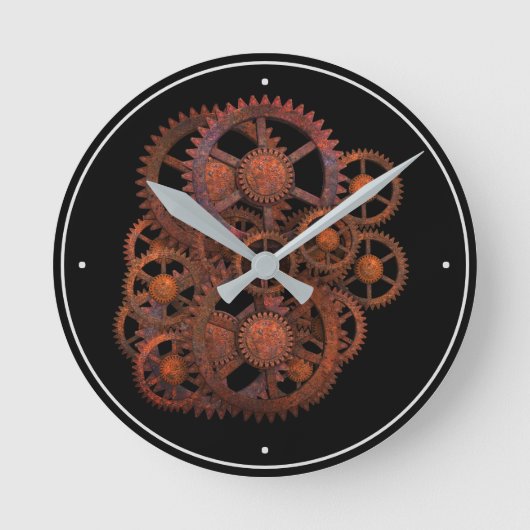 おもしろいSteampunkヴィンテージRusty 1800's Machyner Cogs ラウンド壁時計 (正面)
