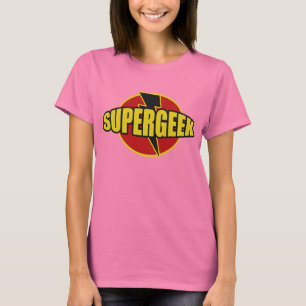 おもしろいSUPERGEEKのグラフィックのティー Tシャツ