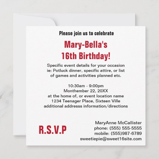 おもしろいSweet Sifthence The Country Garlsのパーティー 招待状 (裏面)