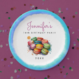 おもしろいSweet sixteenカラフルブルーマカロンウォーター色 ペーパープレート