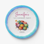 おもしろいSweet sixteenカラフルブルーマカロンウォーター色 ペーパープレート (正面)