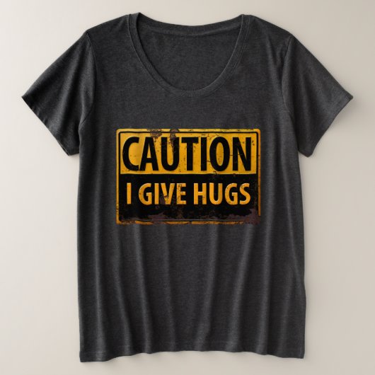 おもしろいTシャツに与えは「注意I Hugs」 プラスサイズTシャツ (デザイン正面)