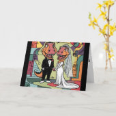 おもしろいTレックス新郎新婦の結婚芸術 カード (黄色い花)