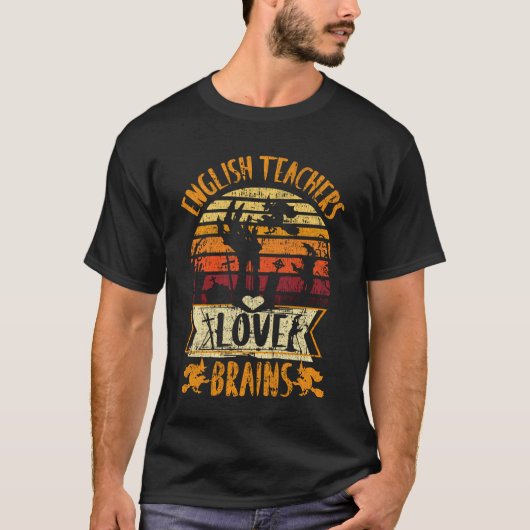 おもしろいTeacher Shirt English先生Love Brains F Tシャツ (正面)