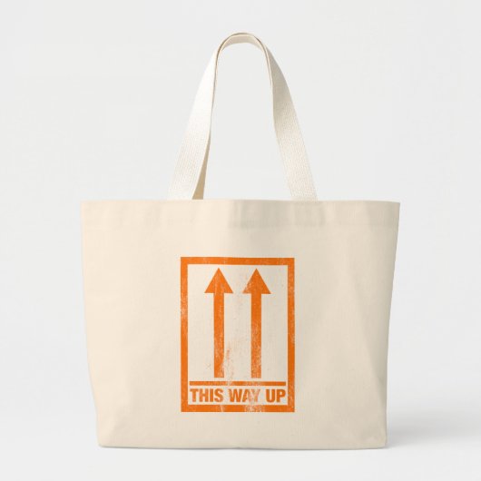 'おもしろいThis way up'メッセージ ラージトートバッグ (正面)